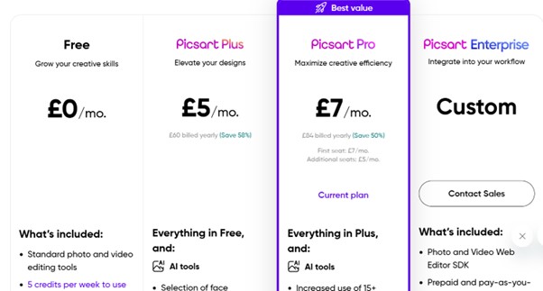 Picsart Pricing Models
