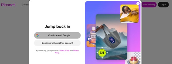 Picsart Registration Page