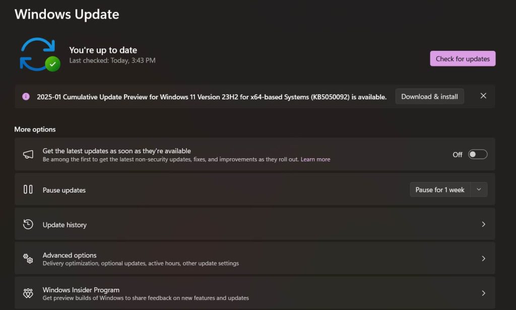 check for updates windows os