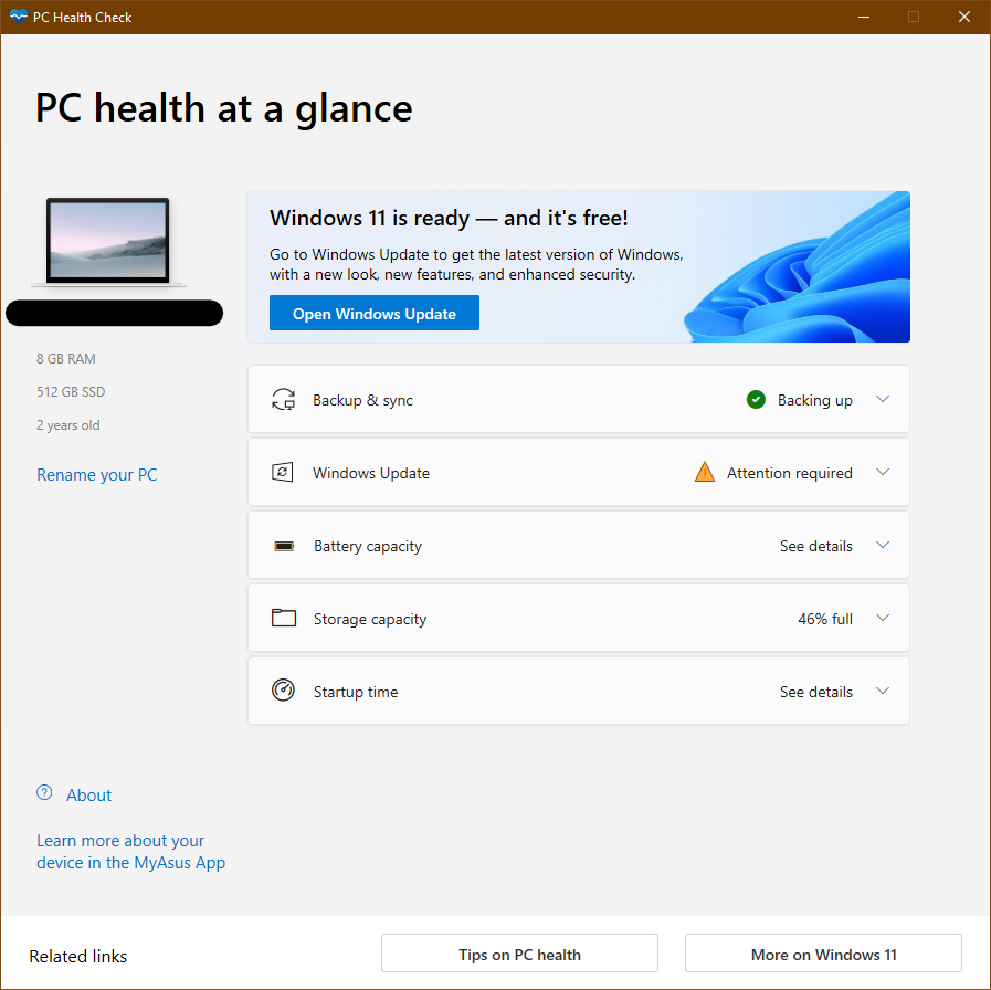 PC Health Check on Windows 11