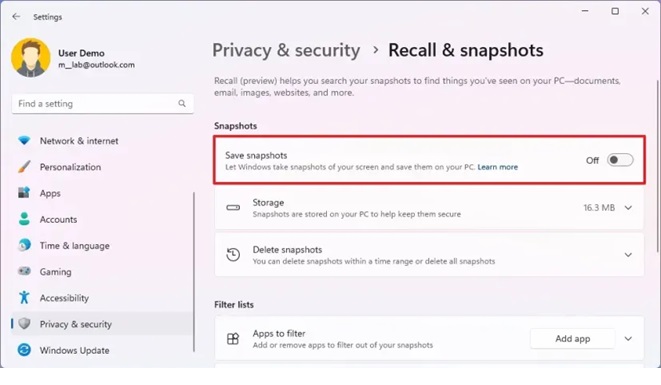 enable recall windows 11