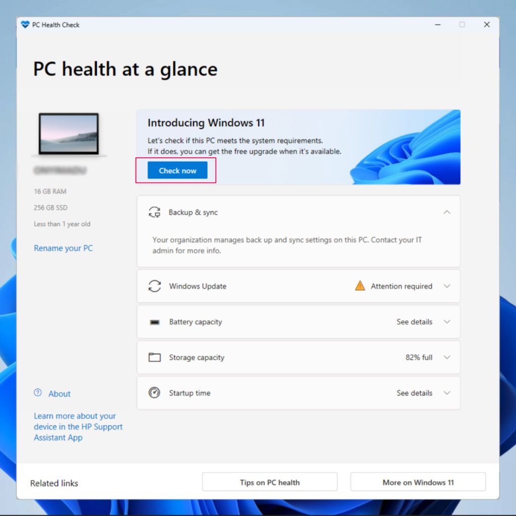 microsoft pc health check app windows