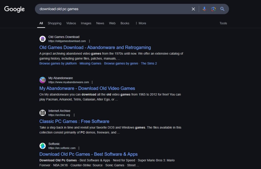 old pc games websites google