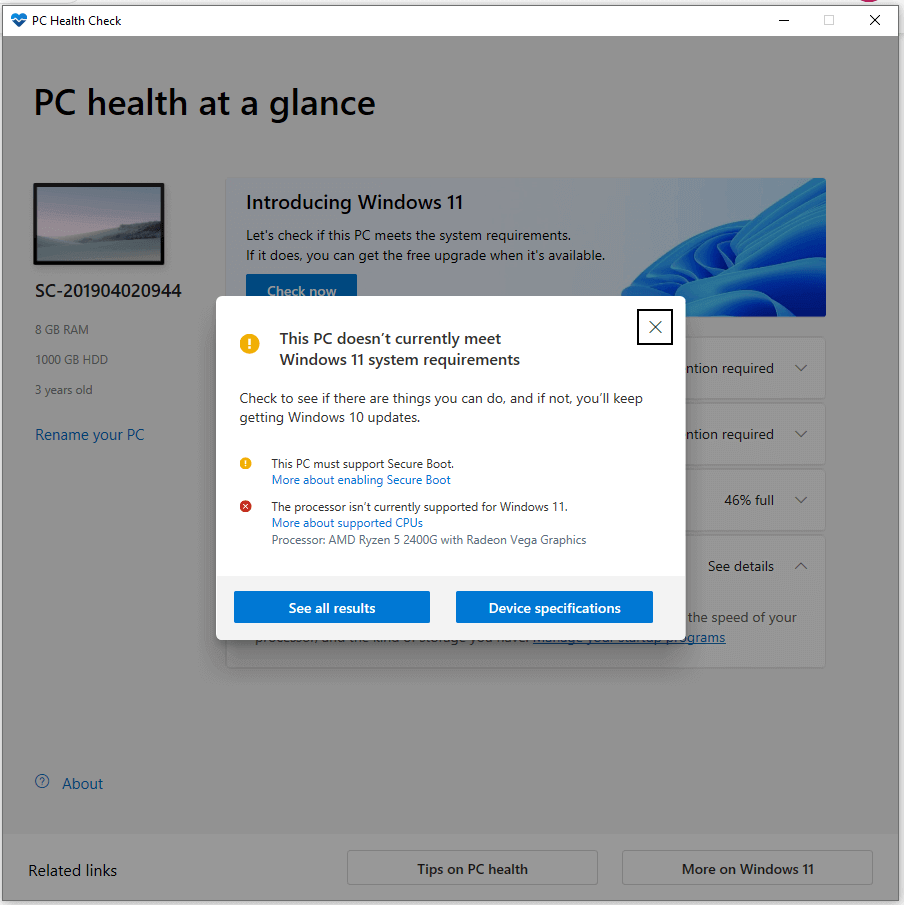 pc health check app windows 10