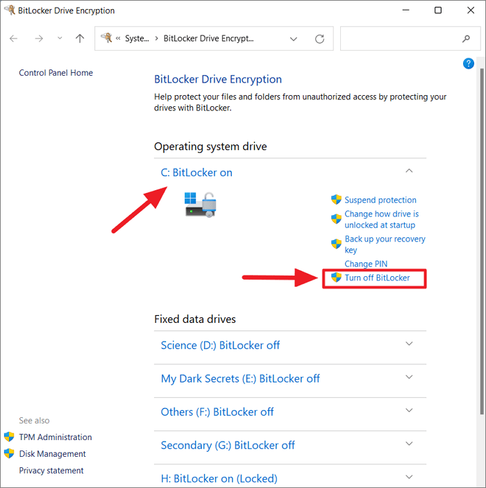 turn off bitlocker