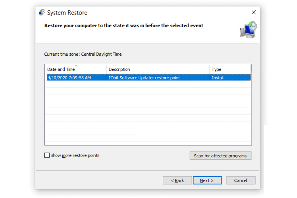 use system restore