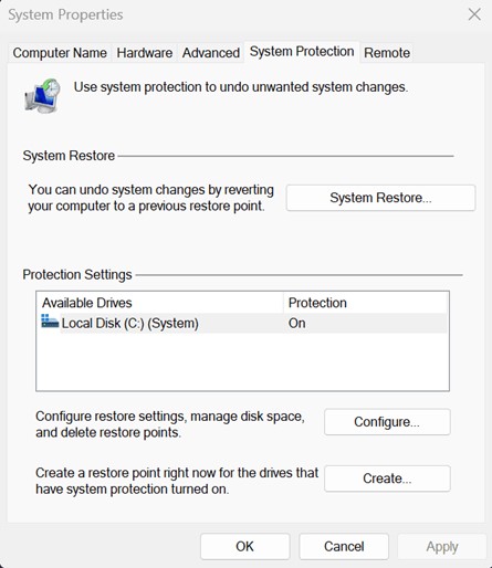 Create restore point