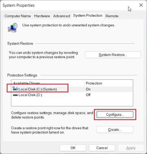 Create system restore point