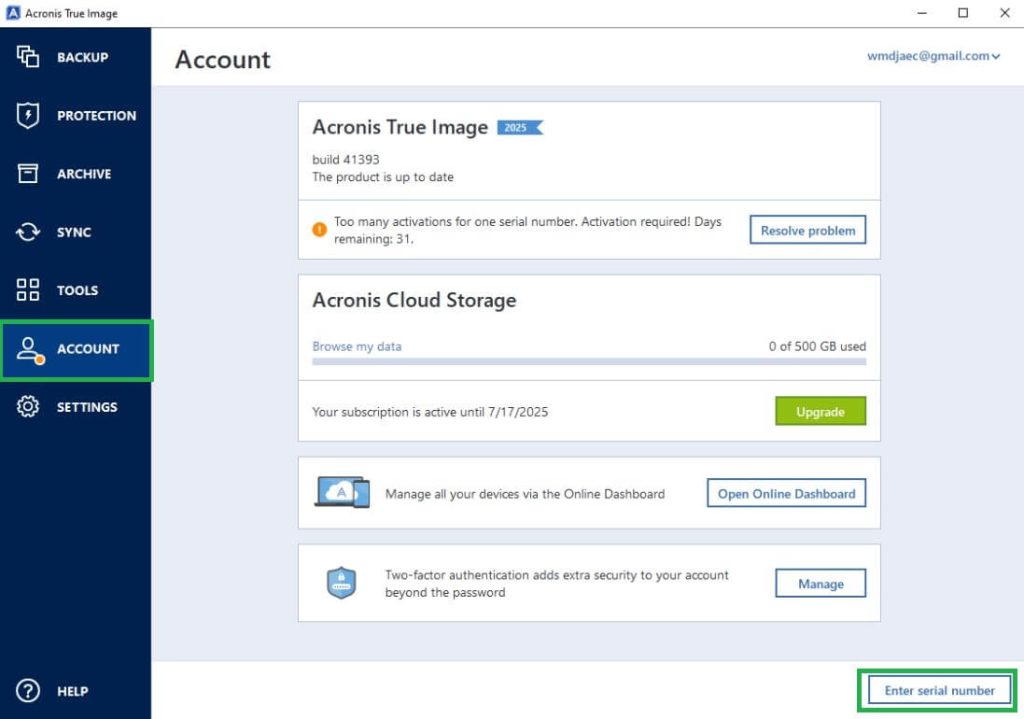 acronis true image account