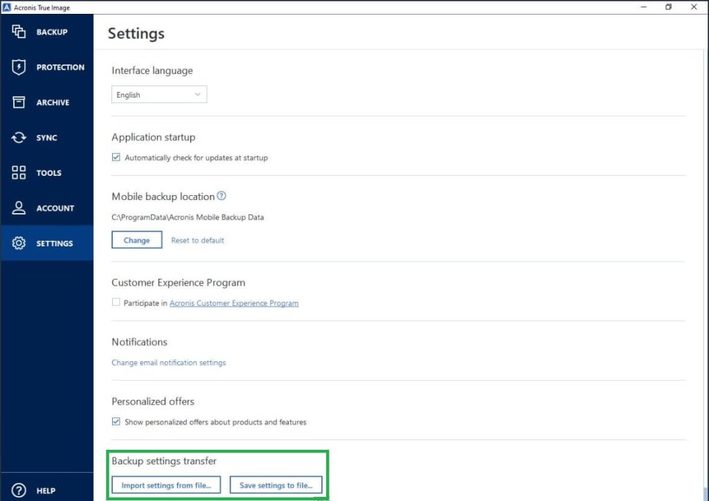 acronis true image review settings