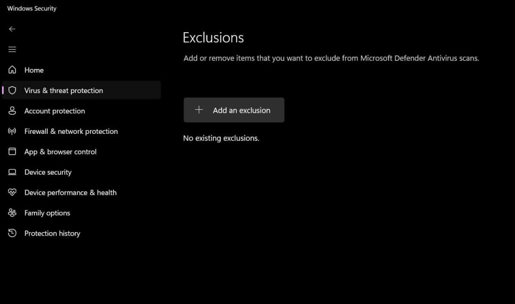 add exclusions