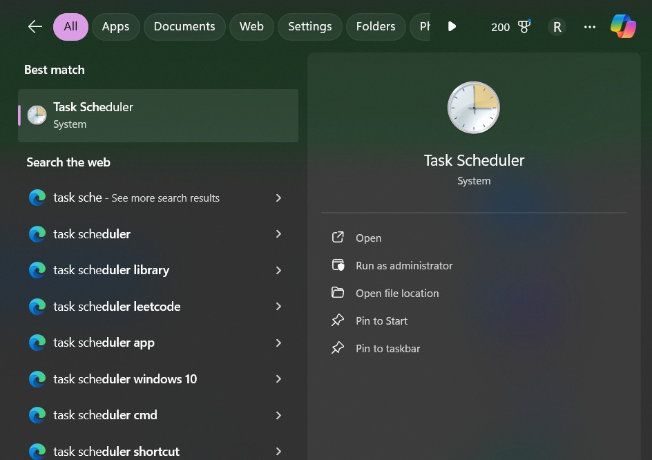 open task schdeuler windows 11