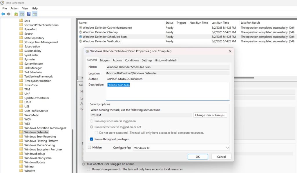 schedule windows defender app scan