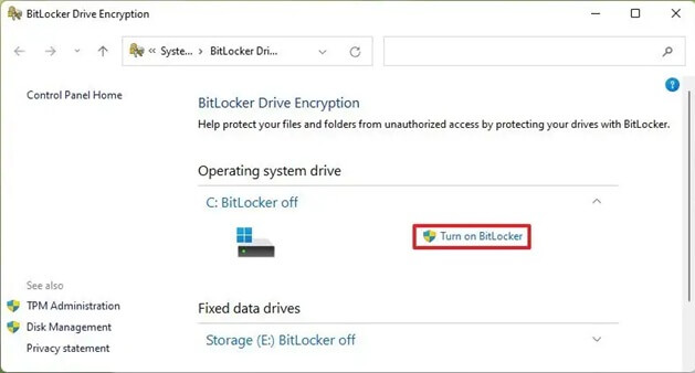 turn on bitlocker windows pc