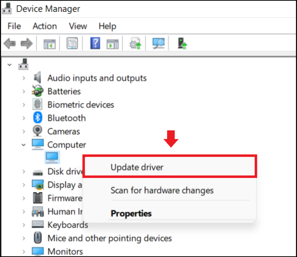 update driver device manager