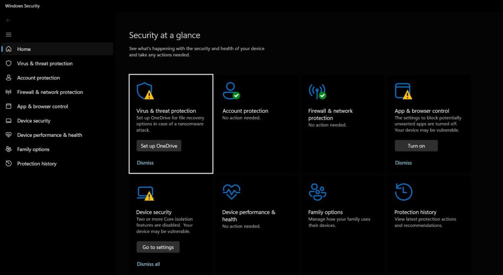 virus and threat protection windows