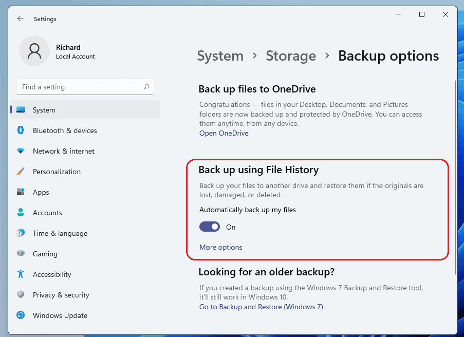 windows backup options