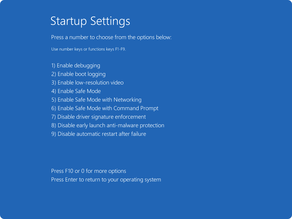 windows startup settings