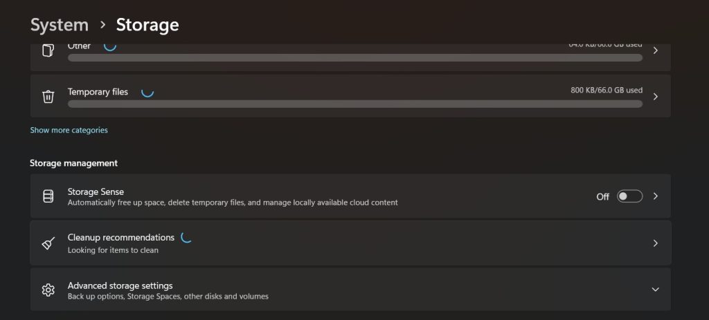 advanced storage settings windows 11