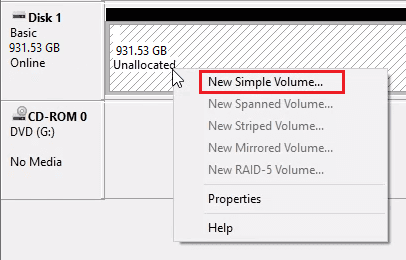 create new simple volume