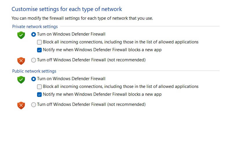 enable firewall settings