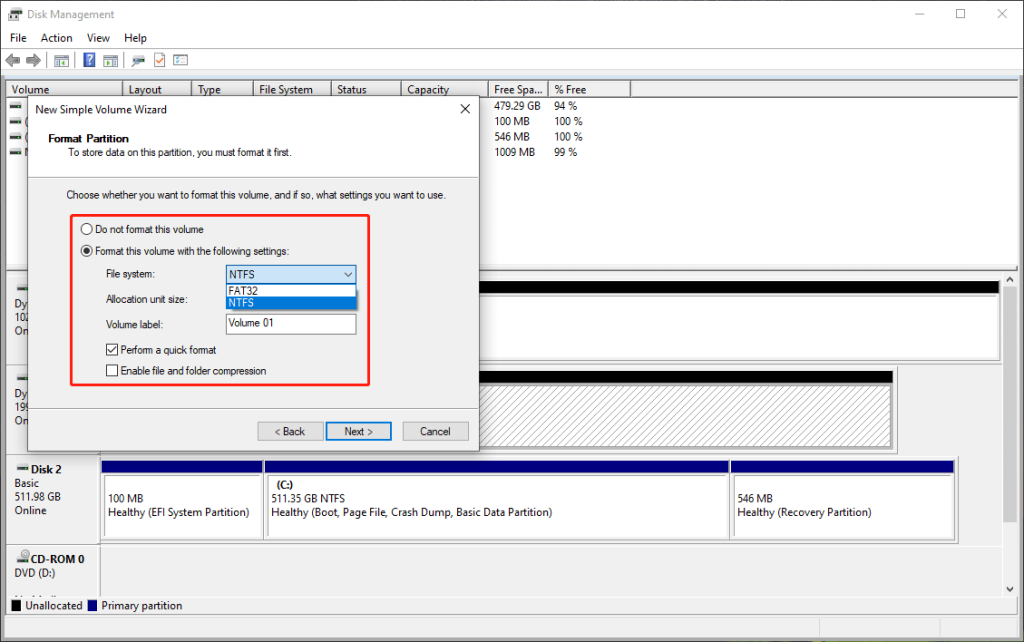 new simple volume wizard
