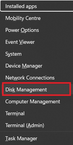 open disk management via menu