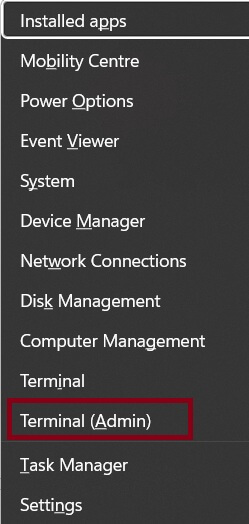 open terminal in admin mode