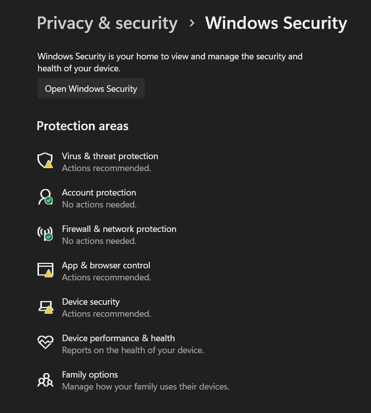 open windows security