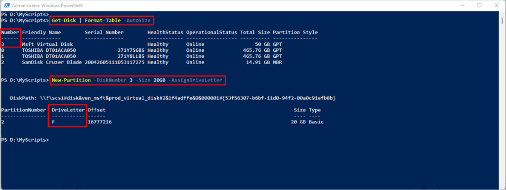 use powershell to create format disk partitions