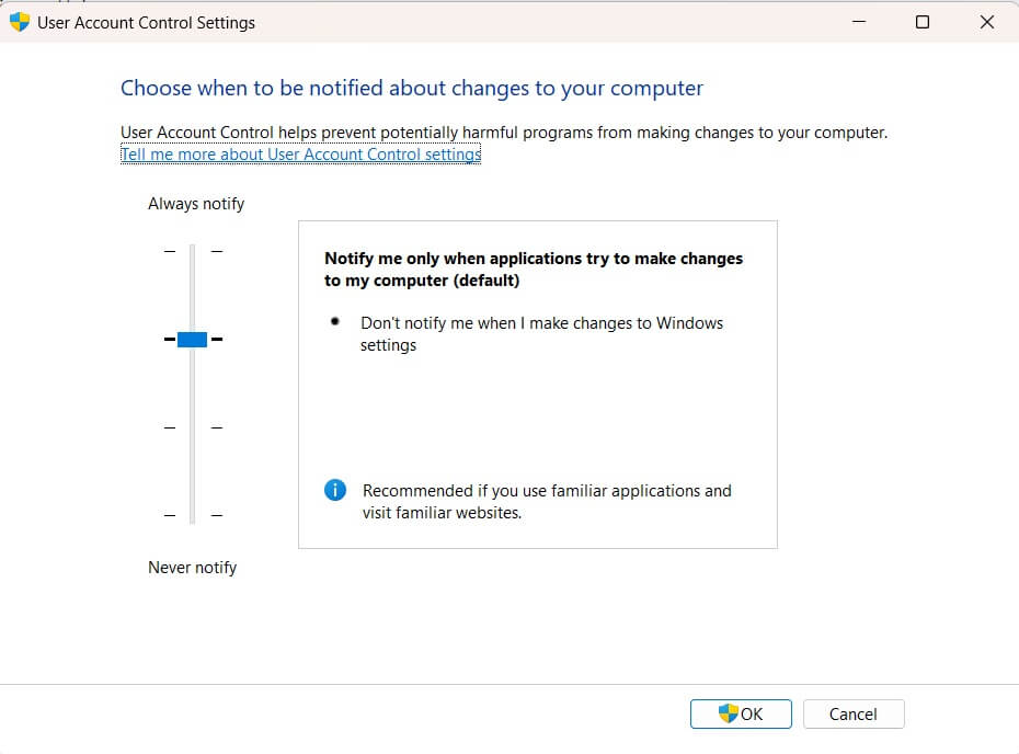 user account control settings