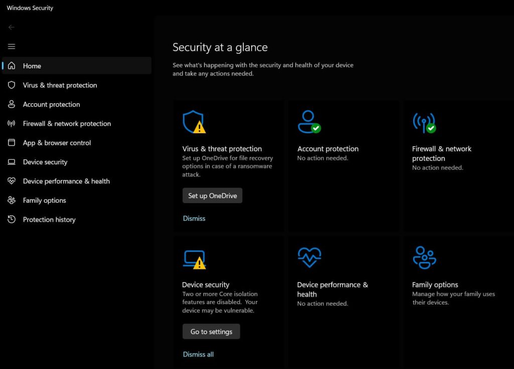virus and threat protection