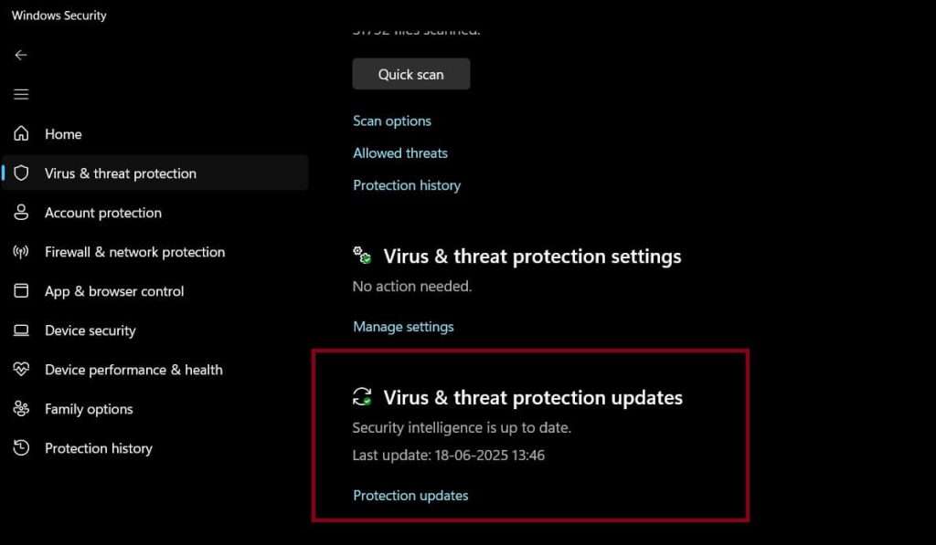 virus and threat protection updates