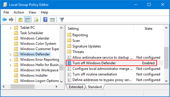 windows defender grou policy editor