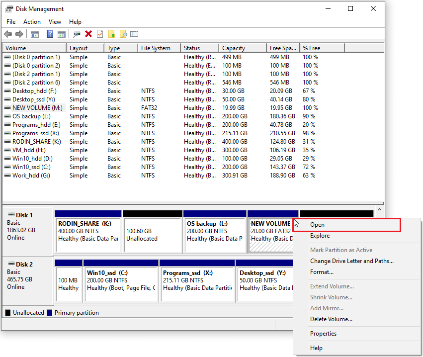 Windows Disk Management tool
