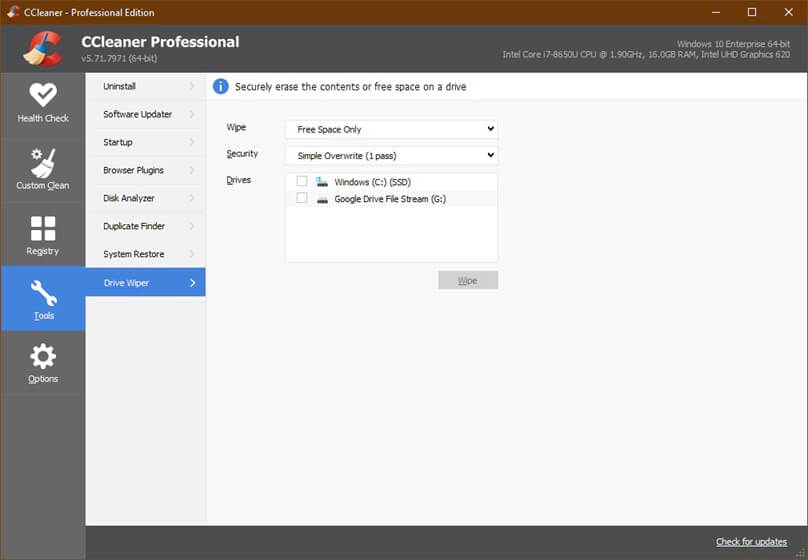 ccleaner disk management windows pc