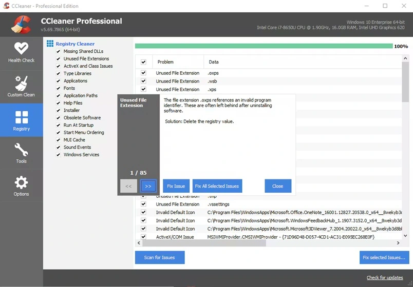 clean registry on windows