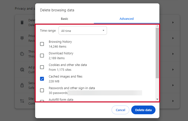 clear browsing data chrome