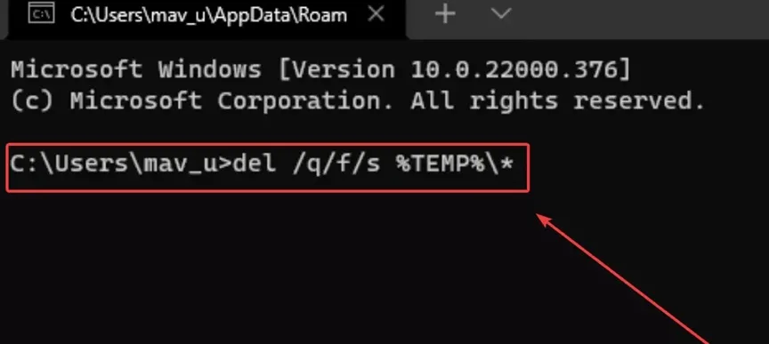 delete temp files using cmd