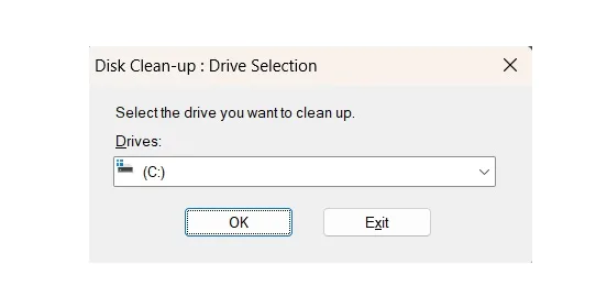 disk cleanup drive selection