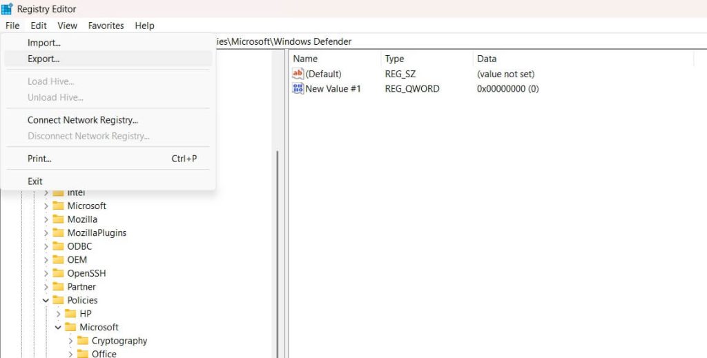 export registry