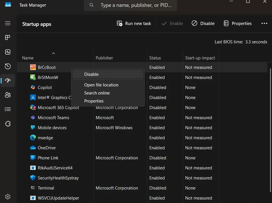 manage startup programs task manager