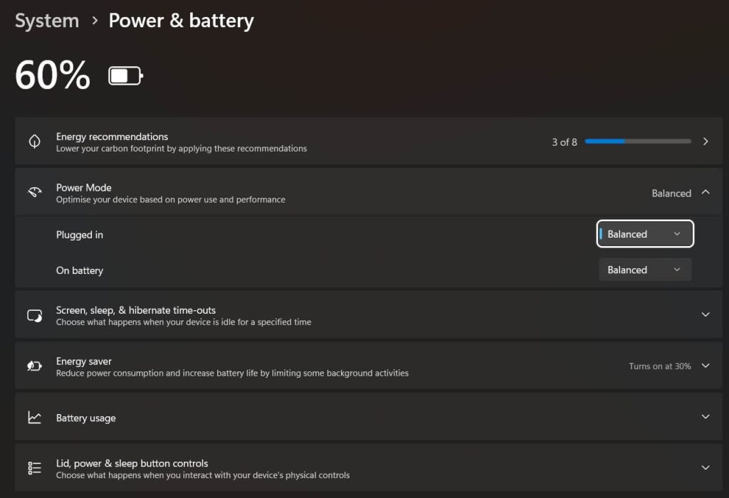 power options