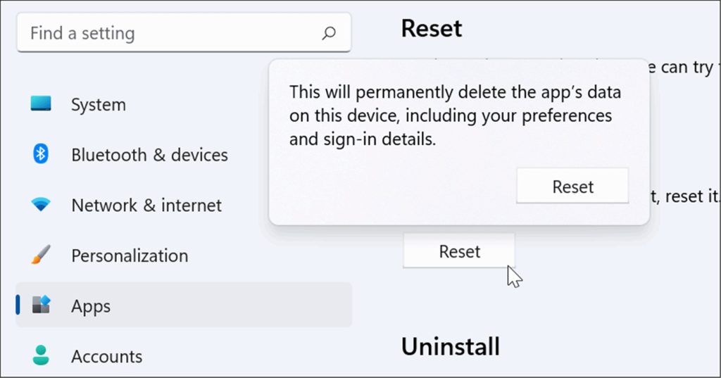 reset ms store windows 11 pc