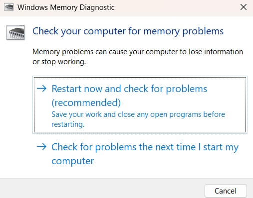 Image alt run memory diagnostic tool