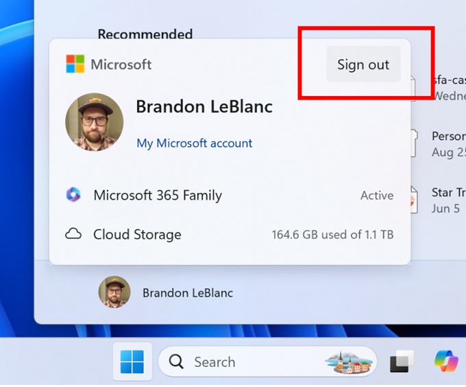 sign out microsoft store