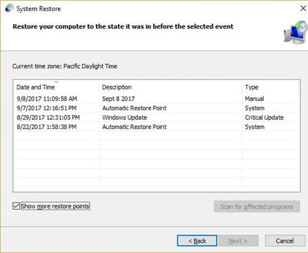 system restore