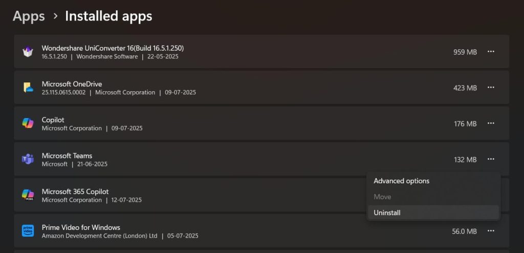 uninstall apps
