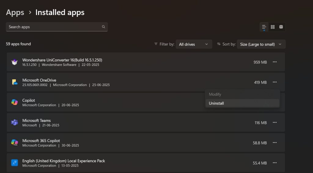 uninstall apps