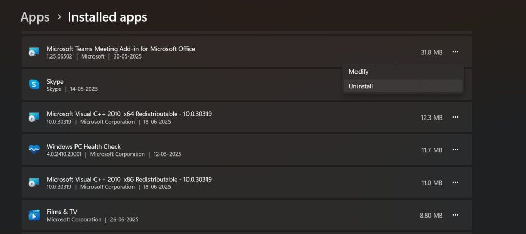 uninstall apps windows pc